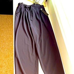 NWT Classic Concept black dress pants elastic waist built in belt ruffle edges